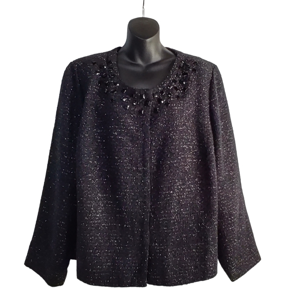Fashion Bug Women's Blazer Jacket Black Purple metallic Embellished Sz 22W NWT